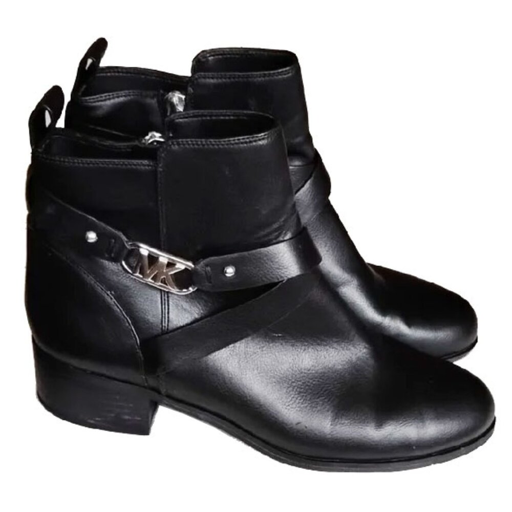 *50off3* Michael Kors Cross Strap Logo Ankle Boots 8.5 Black